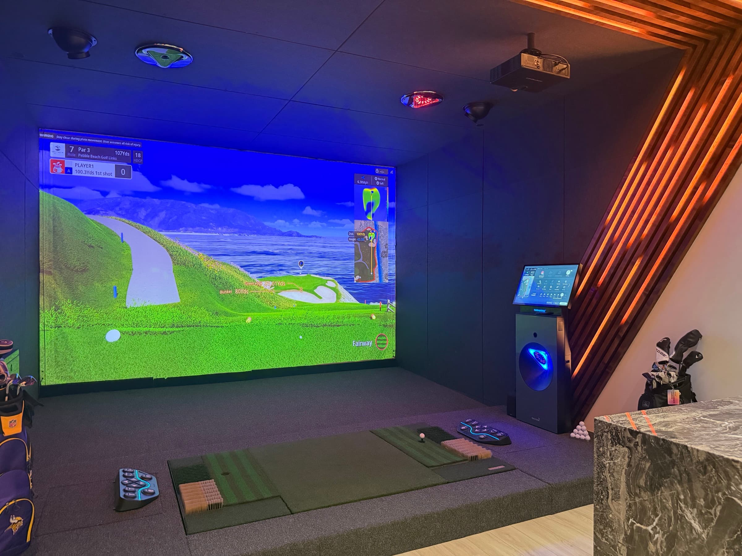 The simulator screen and hitting bay