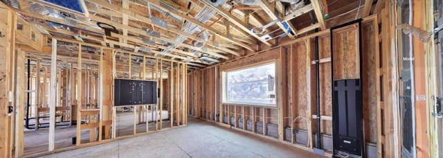 A great room at prewire with the display back box framed in