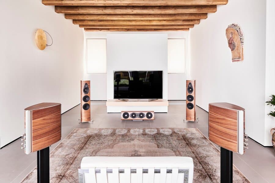 A living space filled with Sonus Faber speakers.