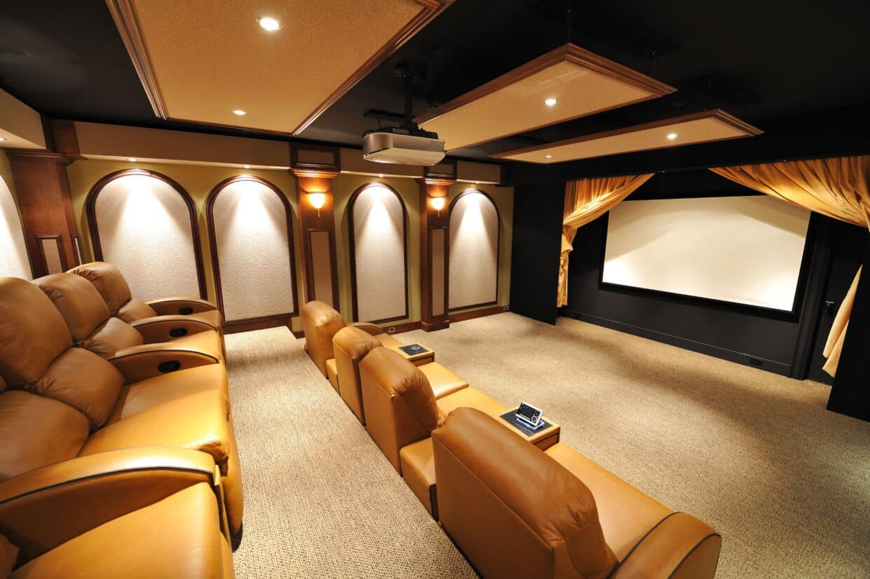 home theater illuminated by a home lighting automation system
